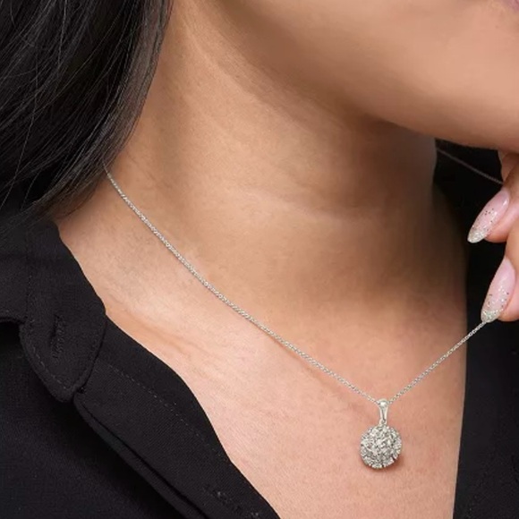 New Diamond Flower Burst Cluster Pendant Necklace 1/10 CT Sterling Silver 18” - Picture 2 of 9